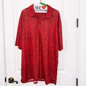 Red Patterned Men's Collared Short Sleeve Casual Shirt XXL